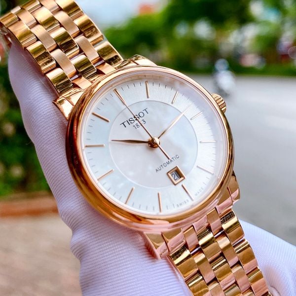 Tissot T Classic Carson Premium Automatic White Dial Rose Gold Steel Strap Watch for Men - T122.407.33.031.00
