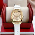 Guess Phoenix Multifunction Gold Dial White Leather Strap Watch for Men - GW0202G6