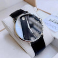 Movado Ultra Slim Black Dial Black Leather Strap Watch For Men - 0607086