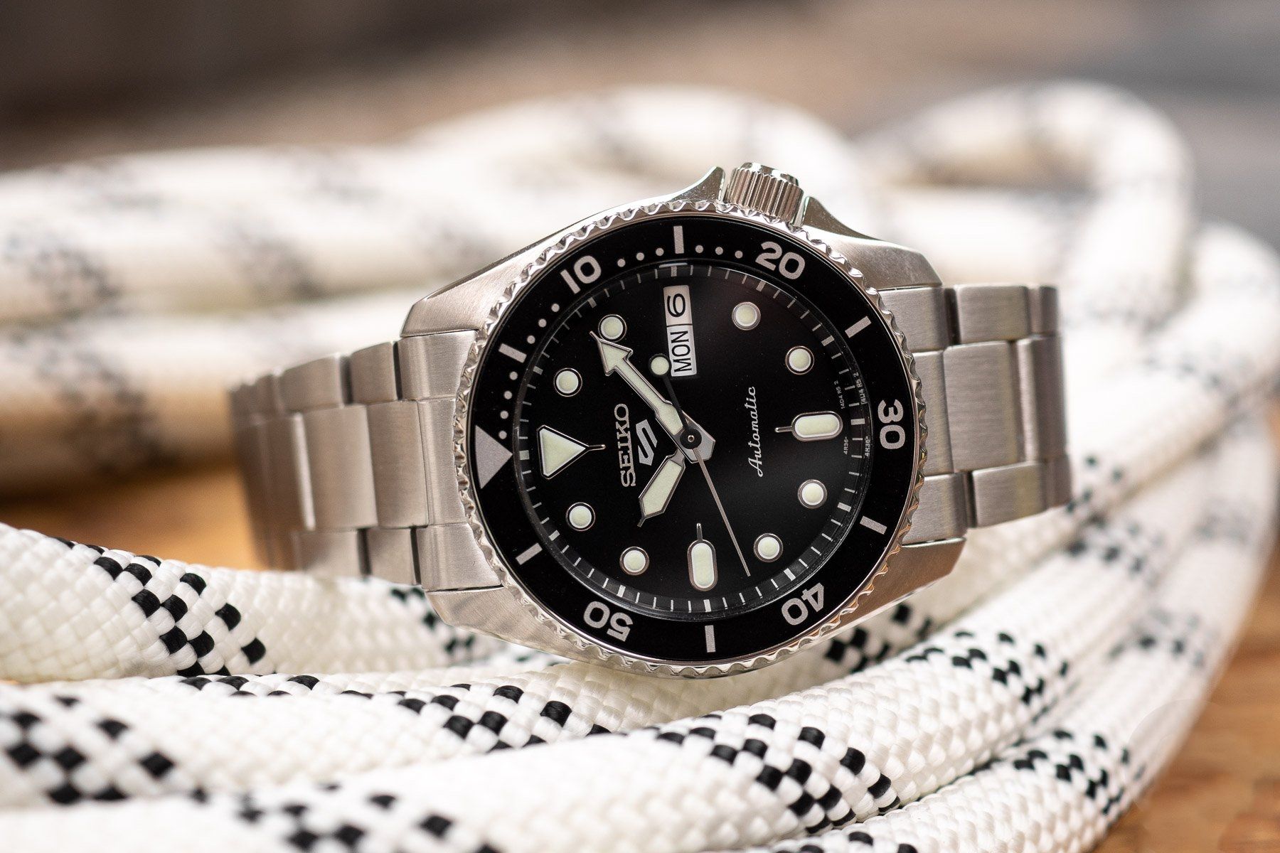 Seiko 5 Sports SKX Automatic Black Dial Silver Steel Strap Watch For Men - SRPK29K1