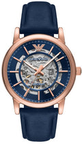 Emporio Armani Meccanico Automatic Blue Dial Blue Leather Strap Watch For Men - AR60050