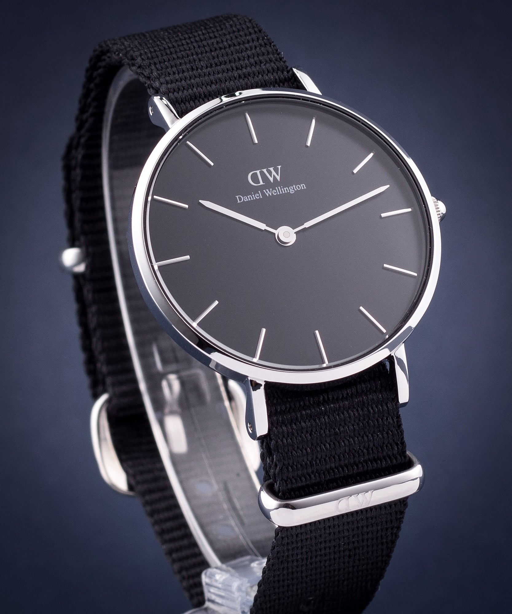 Daniel Wellington Classic Petite Cornwall Black Dial Black NATO Strap Watch For Women - DW00100216