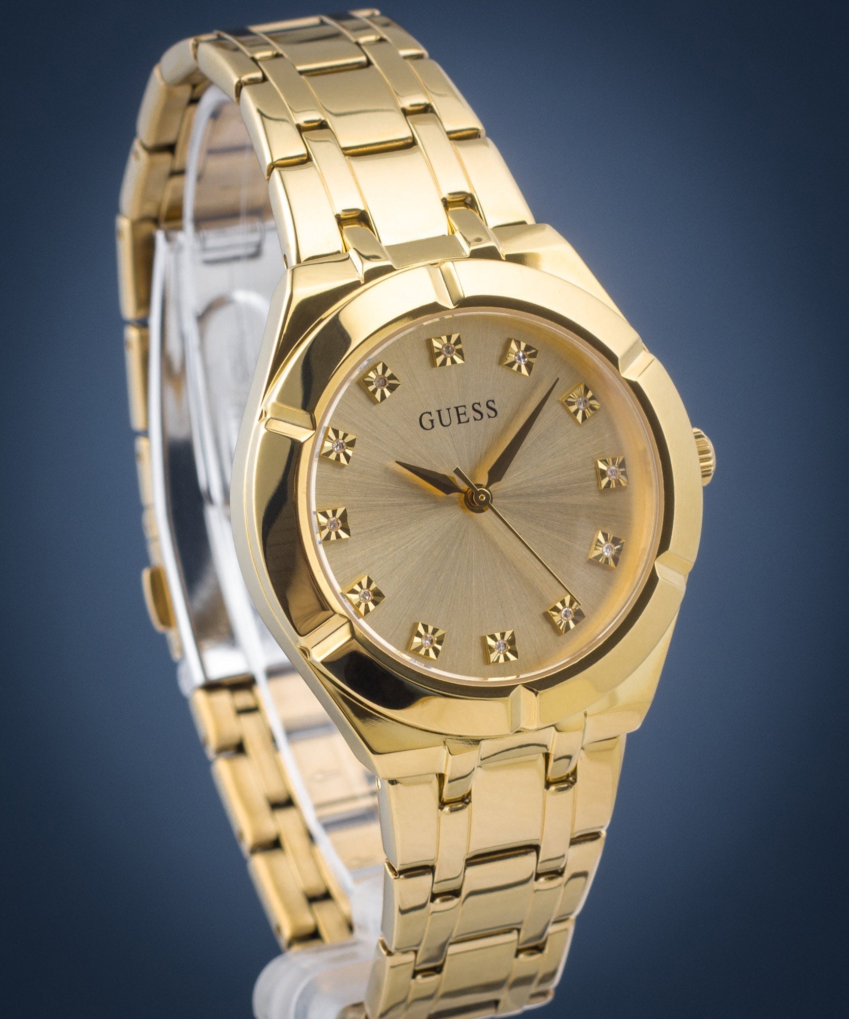 Guess Crystalline Diamonds Gold Dial Gold Steel Strap Watch for Women - GW0114L2