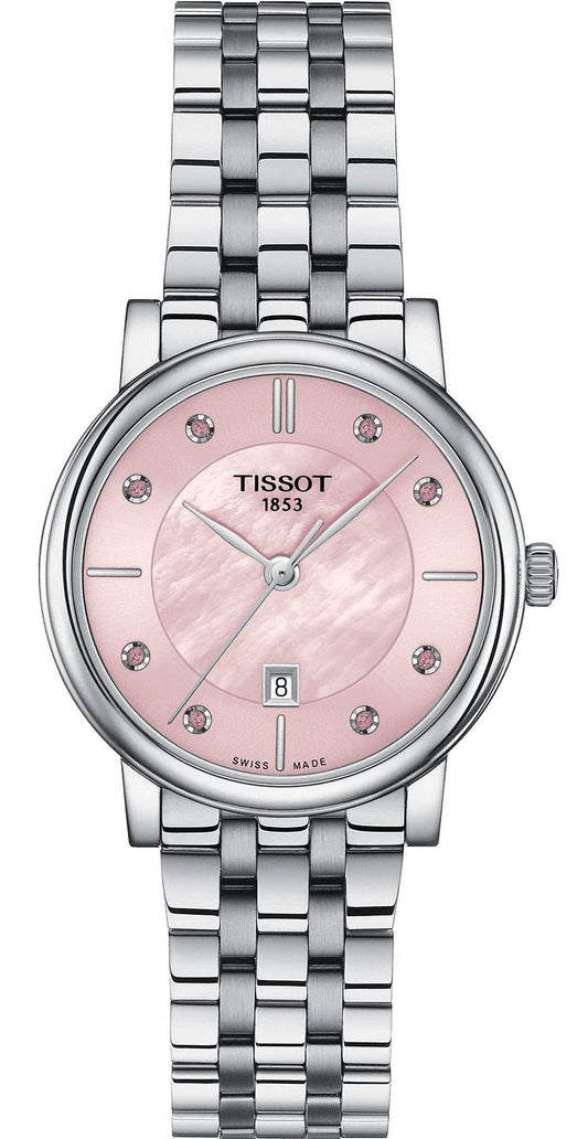 Tissot Carson Premium Lady Mother of Pearl Pink Dial Silver Steel Strap Watch For Women - T122.210.11.159.00