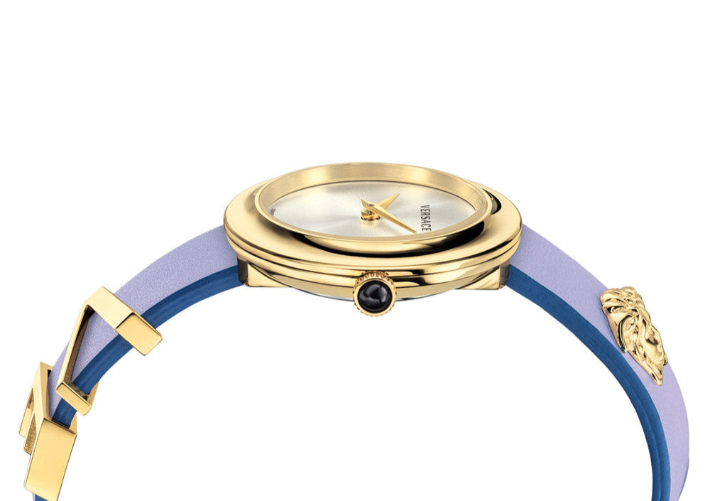 Versace V-Flare Silver Dial Purple Leather Strap Watch for Women - VEBN00318