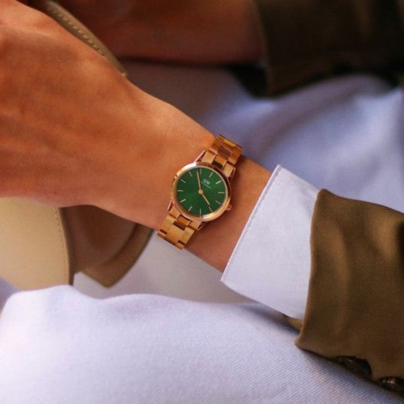 Daniel Wellington Iconic Link Emerald Green Dial Rose Gold Steel Strap Watch For Women - DW00100421