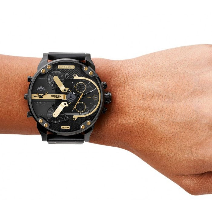 Diesel Mr. Daddy 2.0 Chronograph Black Dial Black Steel Strap Watch For Men - DZ7435