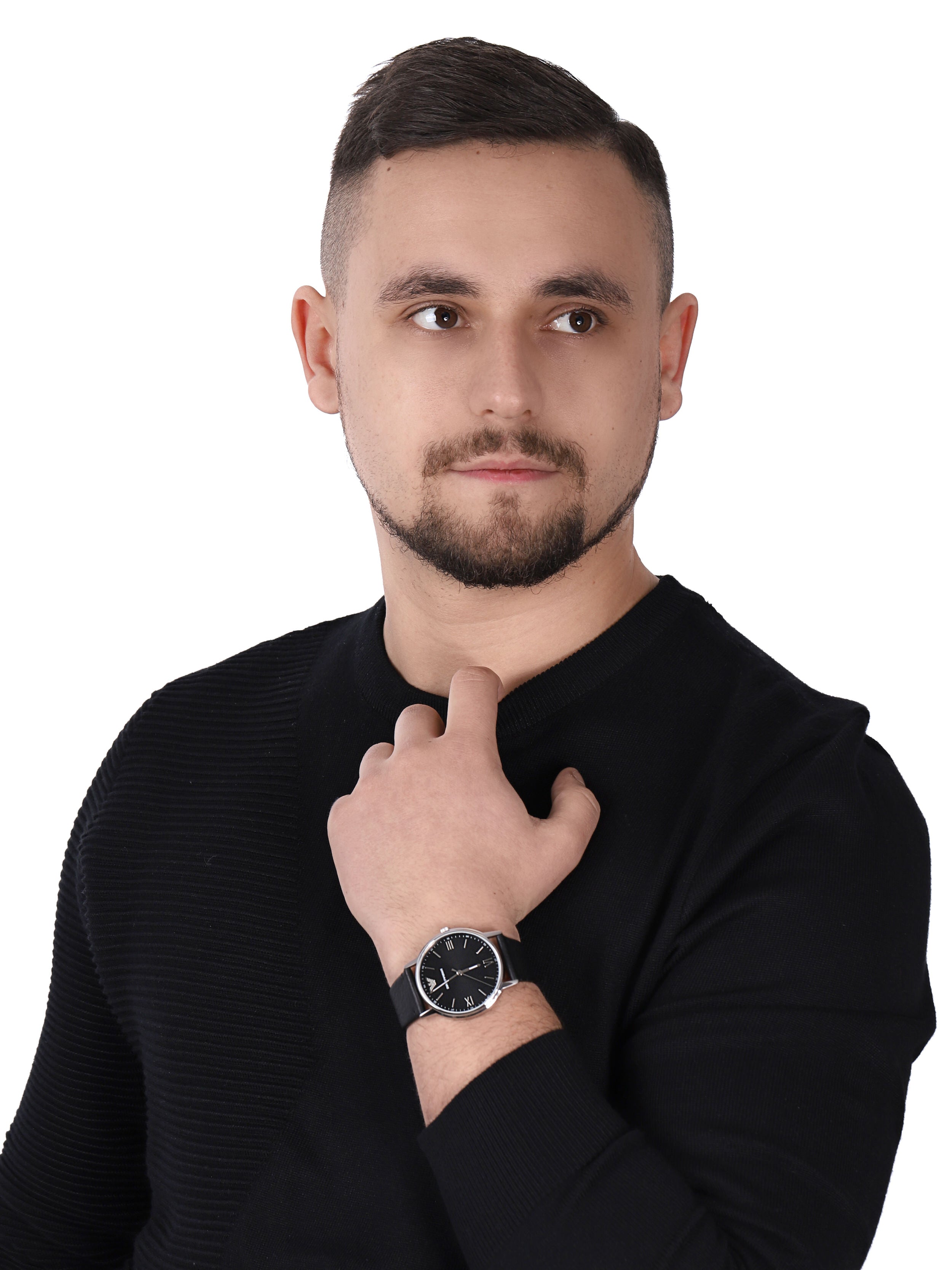 Emporio Armani Kappa Analog Quartz Black Dial Black Leather Strap Watch For Men - AR11013