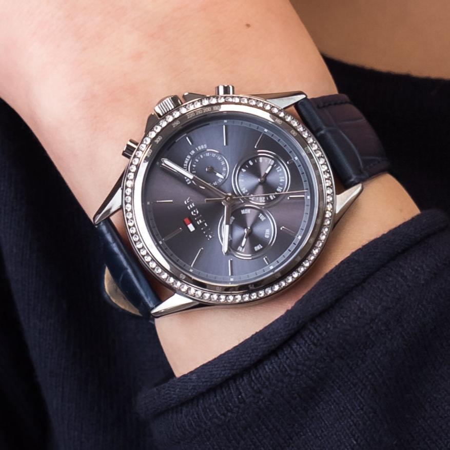 Tommy Hilfiger Ari Quartz Diamonds Blue Dial Blue Leather Strap Watch for Women - 1781979