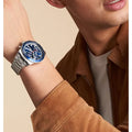 Fossil Sport Tourer Chronograph Blue Dial Silver Steel Strap Watch for Men - FS6047