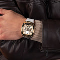 Guess Phoenix Multifunction Gold Dial White Leather Strap Watch for Men - GW0202G6