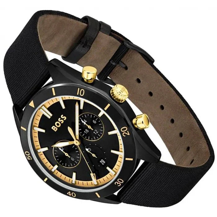 Hugo Boss Santiago Black Dial Black Nylon Strap Watch for Men - 1513935