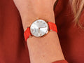 Emporio Armani Gianni T Bar Silver Dial Red Leather Strap Watch For Women - AR1876