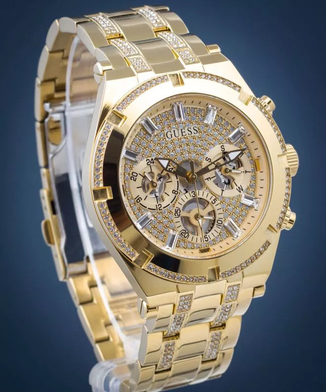 Guess Continental Diamonds Gold Dial Gold Steel Strap Watch for Men - GW0261G2