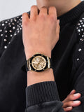 Guess Athena Gold Dial Black Rubber Strap Watch For Women - GW0030L2