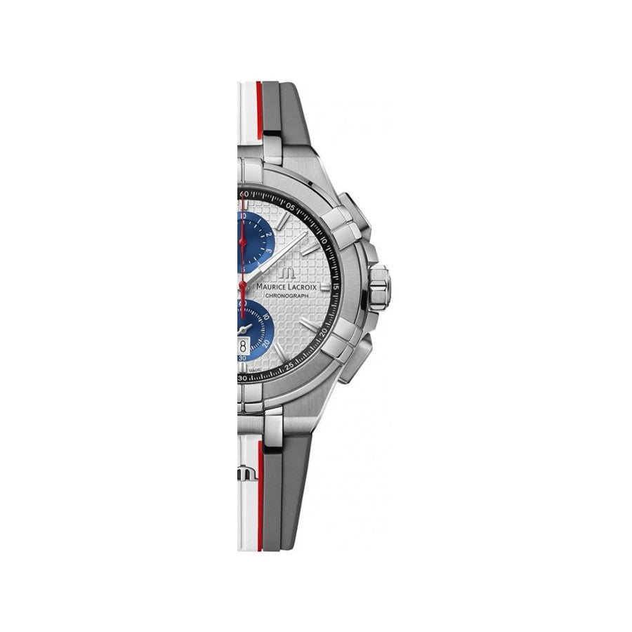 Maurice Lacroix Aikon Chronograph Special Edition Mahindra Racing Silver Dial Grey Rubber Strap Watch for Men - AI1018-TT031-130-2