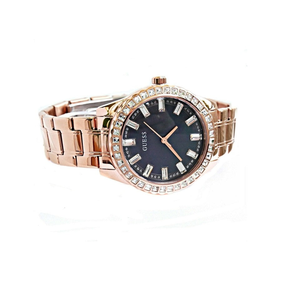 Guess Sparkler Diamonds Black Dial Rose Gold Steel Strap Watch for Women - GW0111L3